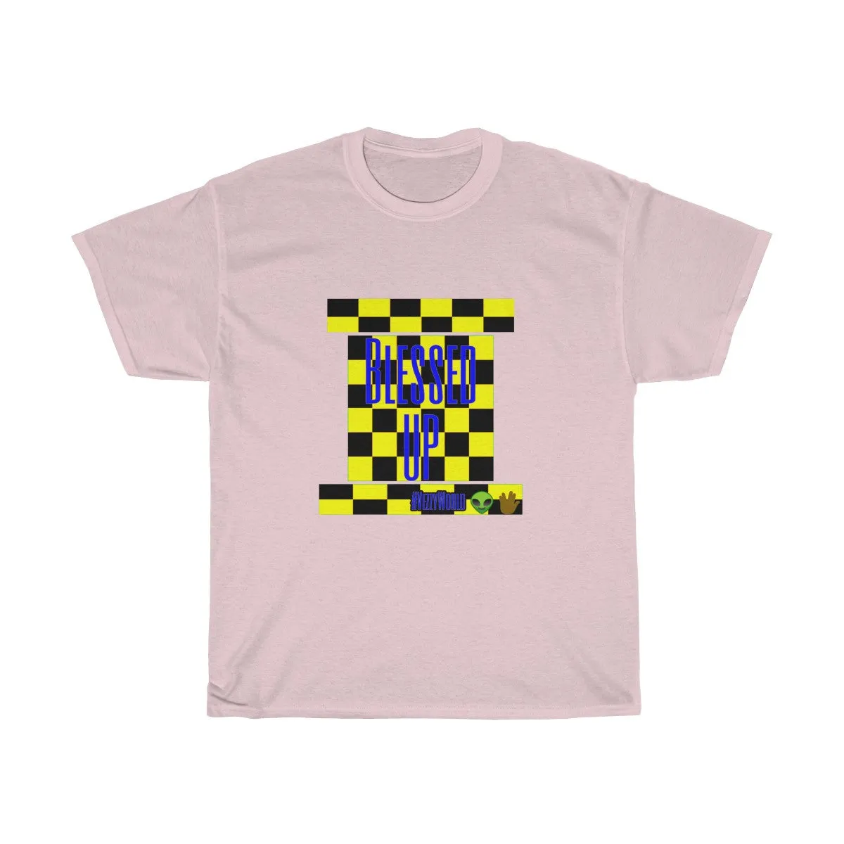 Yellow Checkered w/Blue " Bless Up" Unisex Heavy Cotton Tee 