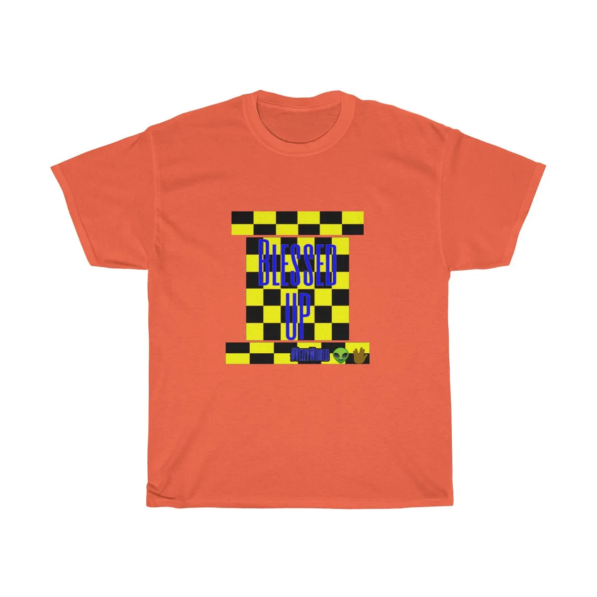 Yellow Checkered w/Blue " Bless Up" Unisex Heavy Cotton Tee 