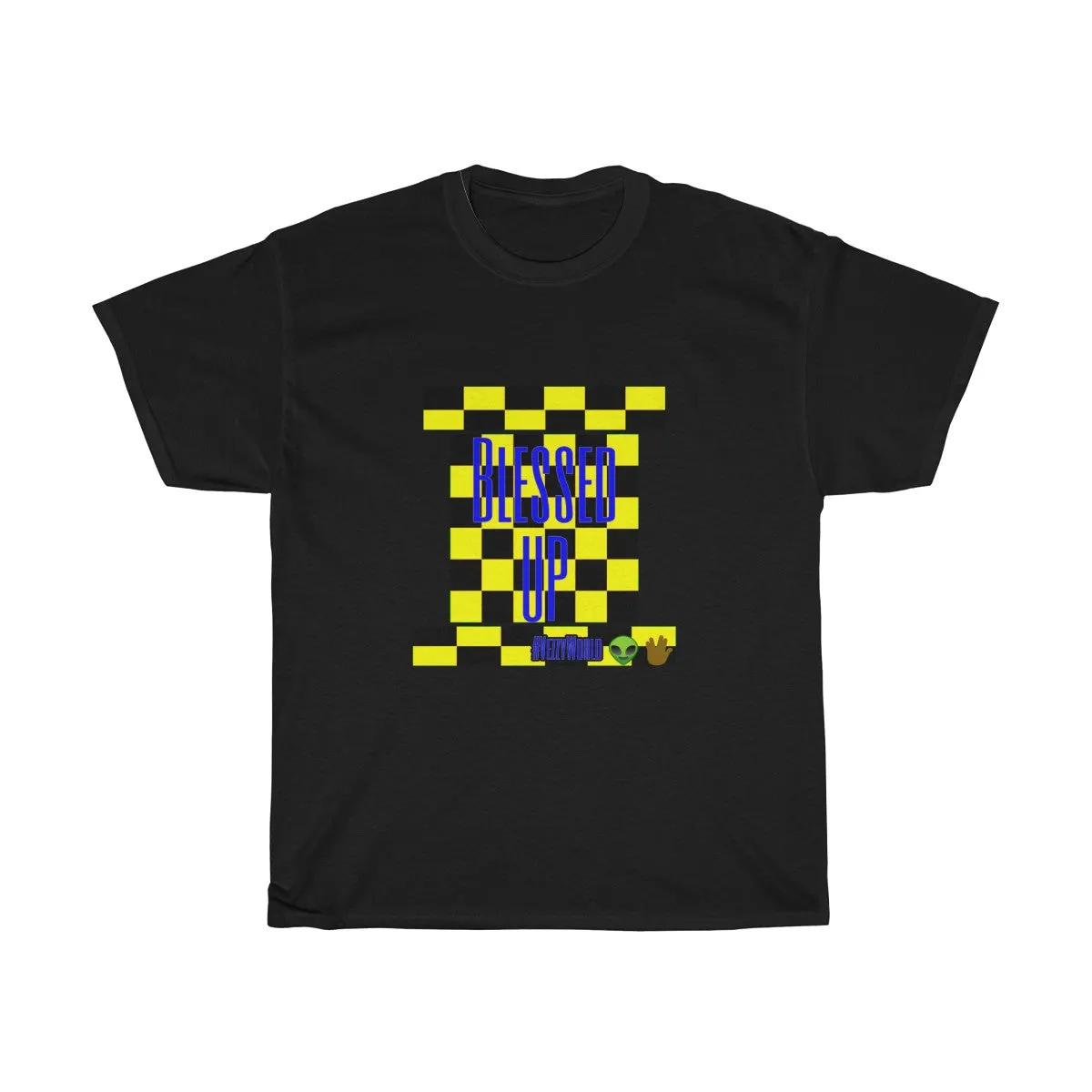Yellow Checkered w/Blue " Bless Up" Unisex Heavy Cotton Tee 