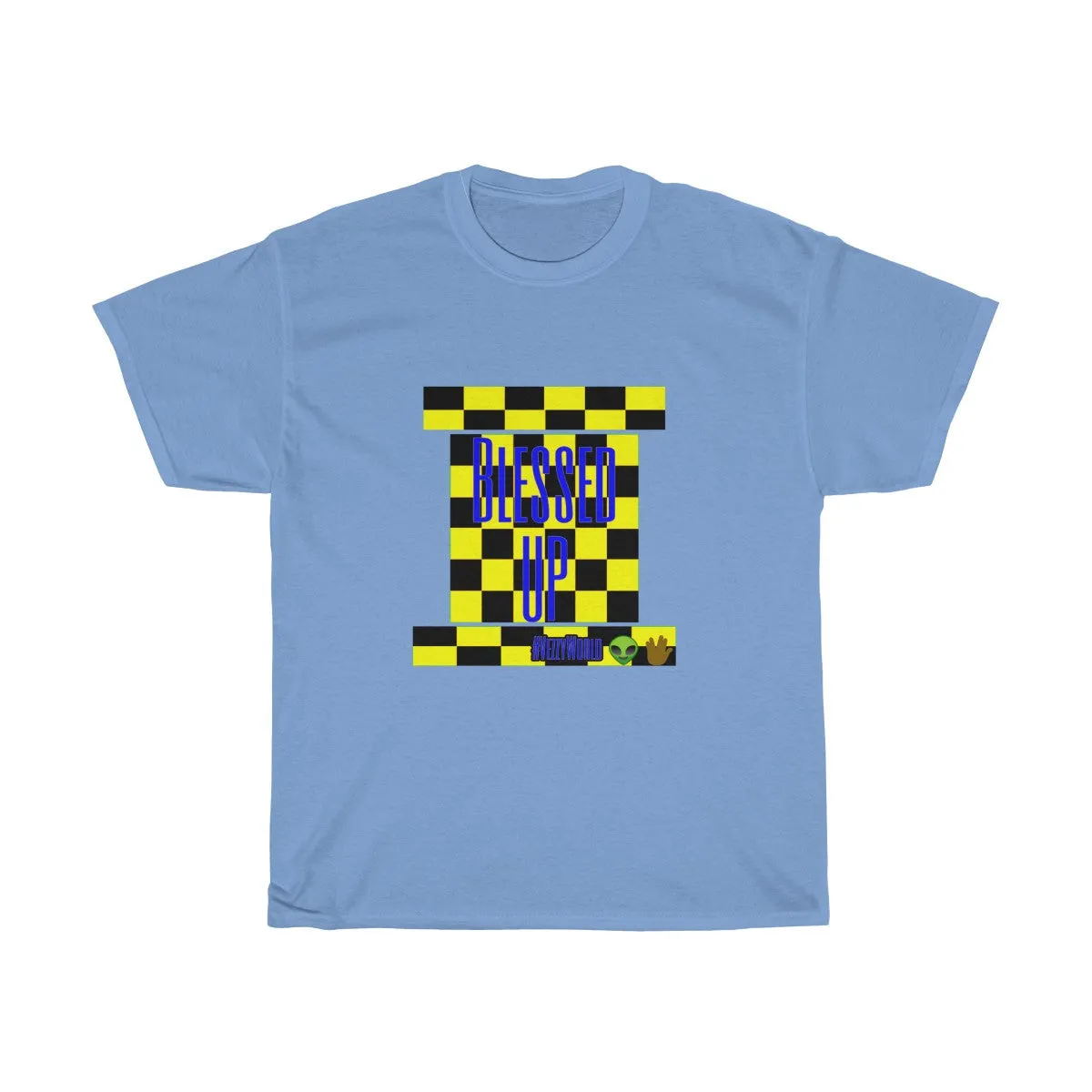 Yellow Checkered w/Blue " Bless Up" Unisex Heavy Cotton Tee 